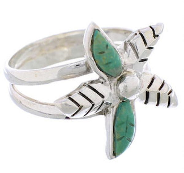 Southwestern Flower Turquoise Sterling Silver Ring Size 8-1/4 FX22280