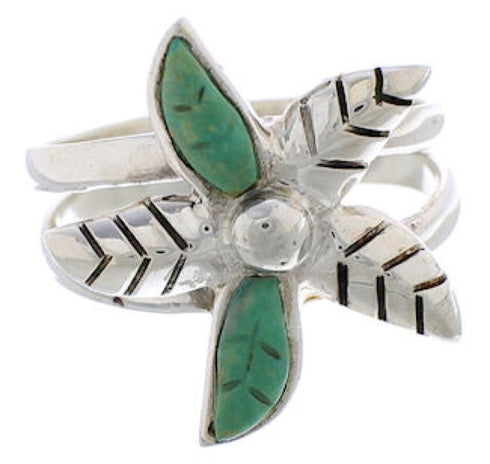Flower Turquoise Authentic Silver Ring Size 5-1/4 FX22282