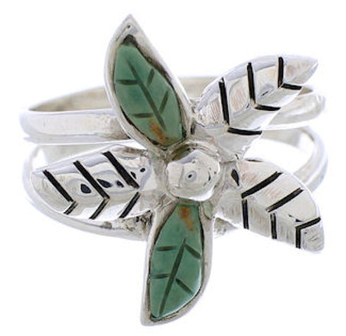 Turquoise Flower Jewelry Silver Ring Size 7-3/4 FX22289