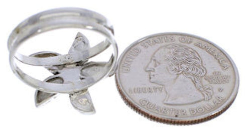 Turquoise Flower Jewelry Silver Ring Size 7-3/4 FX22289