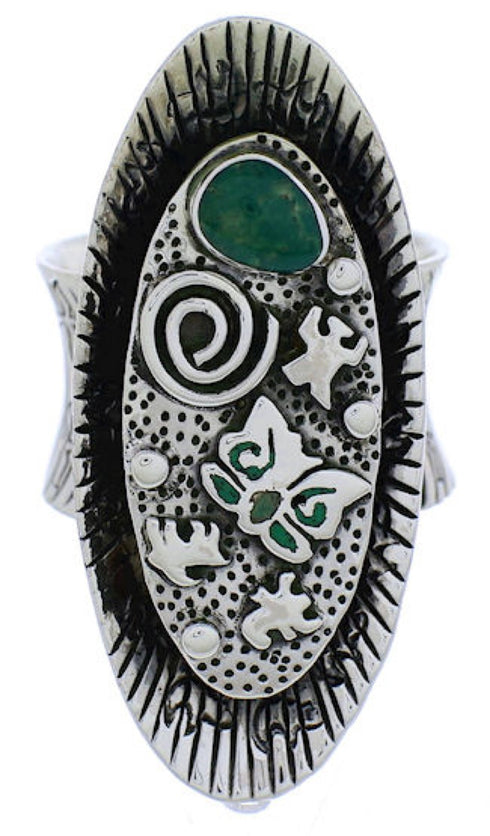 Turquoise Jewelry Bear Butterfly Silver Ring Size 8-3/4 PX41288