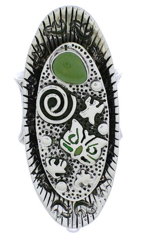 Silver Southwestern Turquoise Butterfly Bear Ring Size 5-3/4 PX41289