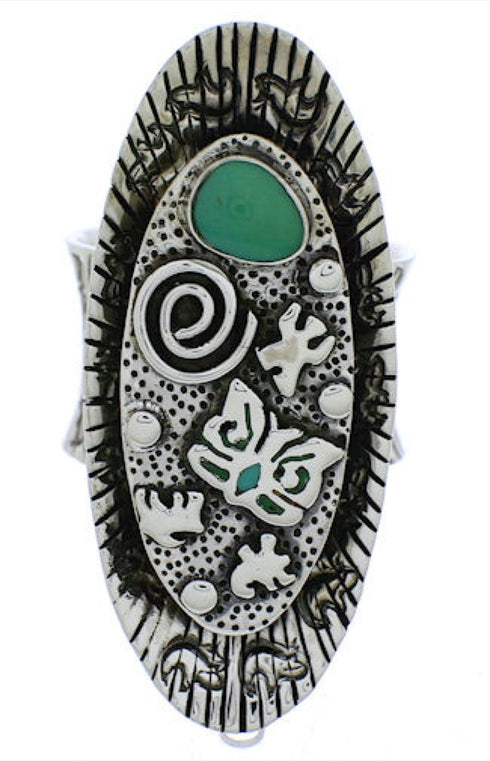 Turquoise Silver Jewelry Butterfly Bear Ring Size 7-1/2 PX41333