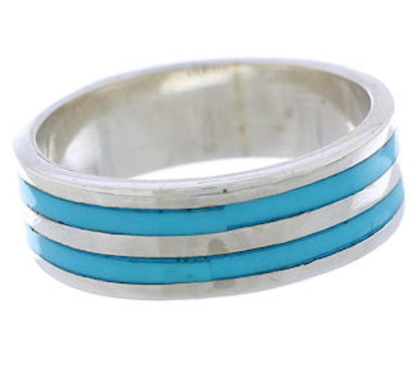 Sterling Silver Turquoise Inlay Ring Band Size 6-1/4 UX35365
