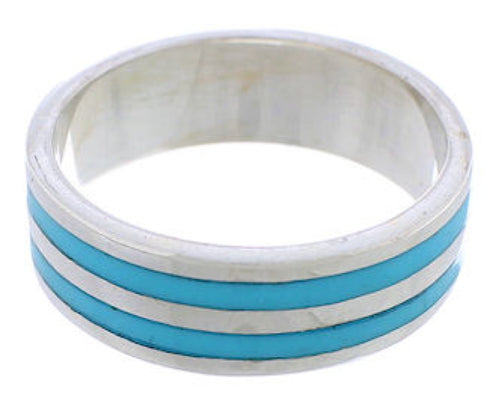 Sterling Silver Turquoise Inlay Ring Band Size 6-1/4 UX35365