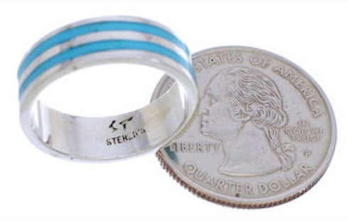 Sterling Silver Turquoise Inlay Ring Band Size 6-1/4 UX35365
