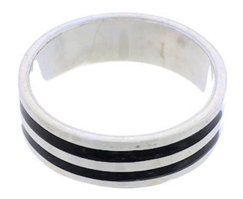 Silver And Onyx Inlay Southwestern Ring Band Size 7-3/4 UX35504