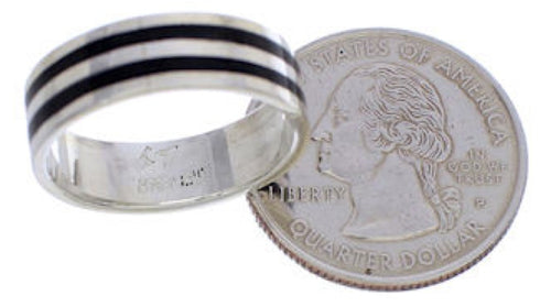 Southwestern Sterling Silver Onyx Inlay Ring Band Size 8-1/4 UX35505