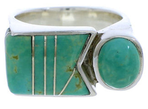 Southwestern Sterling Silver Turquoise Ring Size 5-1/4 UX39667