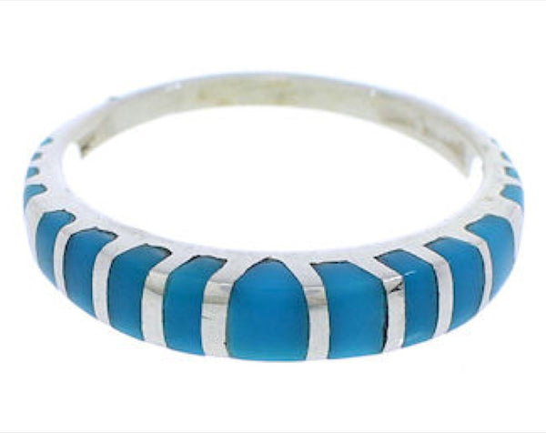 Silver Southwestern Turquoise Inlay Ring Size 6-3/4 TX45465