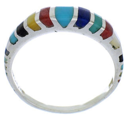 Southwestern Sterling Silver Multicolor Inlay Ring Size 5-1/4 TX45517