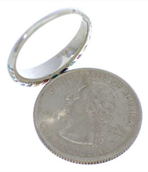 Southwestern Sterling Silver Multicolor Inlay Ring Size 5-1/4 TX45517