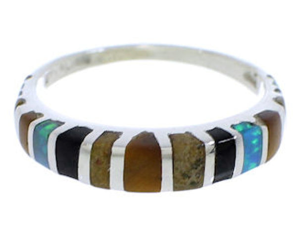Multicolor Inlay Silver Southwestern Ring Size 5-3/4 TX45564