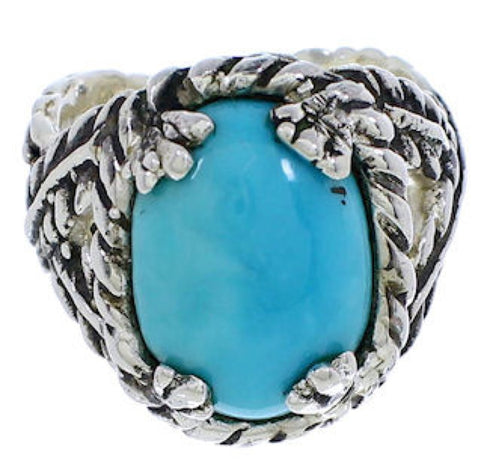 Southwestern Turquoise Sterling Silver Ring Size 7-3/4 FX22787