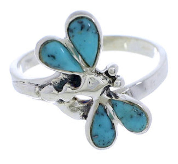 Sterling Silver Turquoise Inlay Dragonfly Ring Size 4-3/4 FX22634