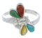 Sterling Silver Dragonfly Jewelry Multicolor Ring Size 7-1/2 FX22682