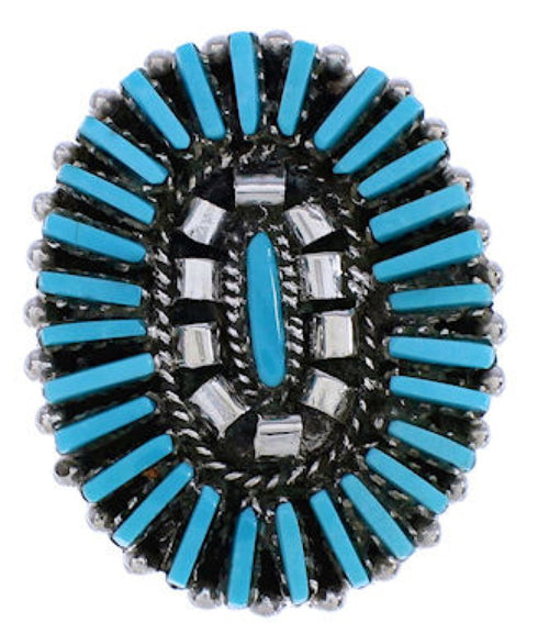 Southwest Turquoise Needlepoint Silver Ring Size 4-1/2 YX33903