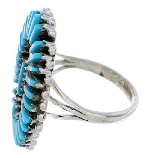 Turquoise Needlepoint Southwest Silver Ring Size 6-1/4 YX33863