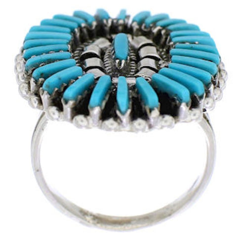 Southwest Turquoise Needlepoint Silver Ring Size 4-1/2 YX33903