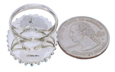 Turquoise Needlepoint Genuine Silver Jewelry Ring Size 6-1/4 YX33896