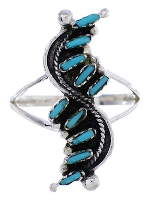 Needlepoint Turquoise And Authentic Silver Ring Size 5-1/2 YX33924