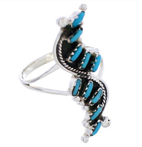 Authentic Silver And Needlepoint Turquoise Ring Size 5-1/4 YX33943