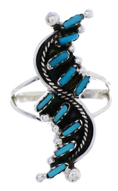 Silver And Needlepoint Turquoise Jewelry Ring Size 8-1/2 YX33951