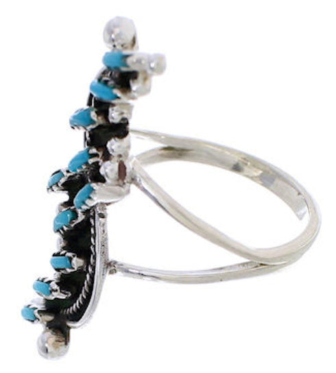 Silver And Needlepoint Turquoise Jewelry Ring Size 8-1/2 YX33951