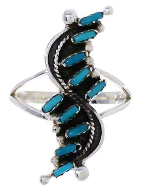 Southwest Needlepoint Turquoise Silver Ring Size 5-3/4 YX34054