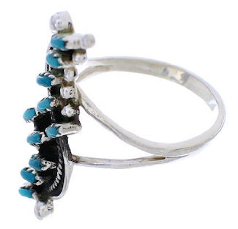 Southwest Needlepoint Turquoise Silver Ring Size 5-3/4 YX34054