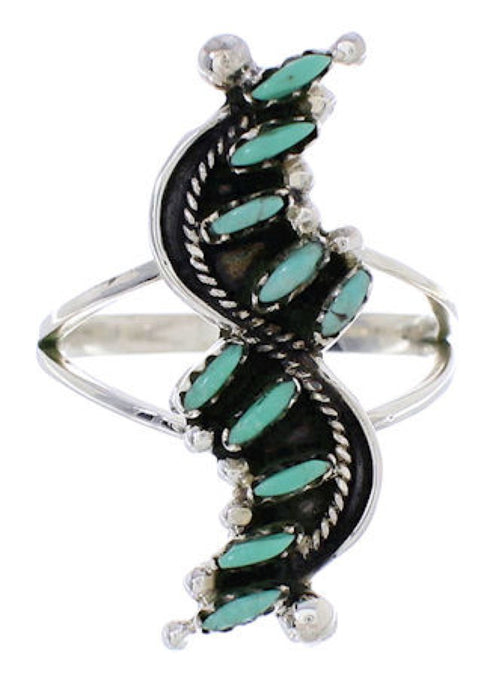 Silver Southwest Turquoise Needlepoint Ring Size 7-1/2 YX34087