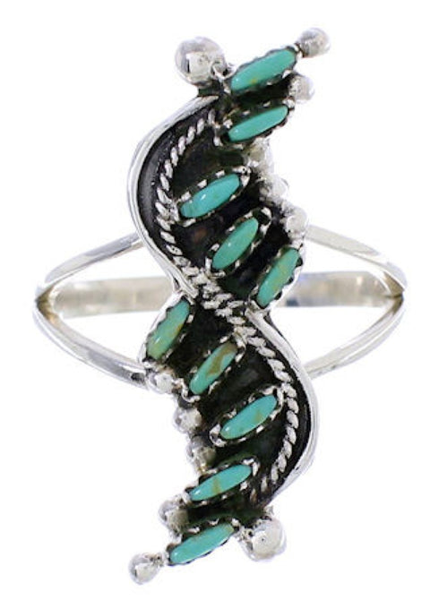 Needlepoint Southwest Turquoise And Silver Ring Size 6-3/4 YX34116