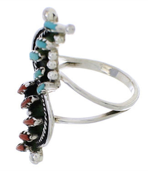 Turquoise Coral Needlepoint And Silver Jewelry Ring Size 4-3/4 YX34184