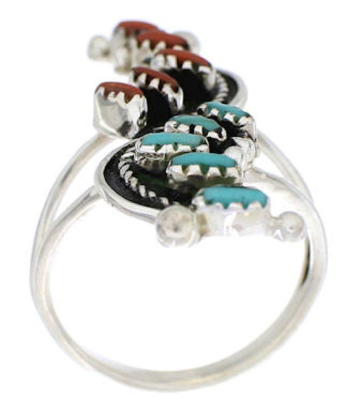 Needlepoint Coral Turquoise Genuine Silver Ring Size 6-3/4 YX34914