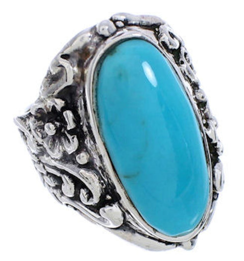 Turquoise Southwest Silver Flower Jewelry Ring Size 6-1/4 YX34250