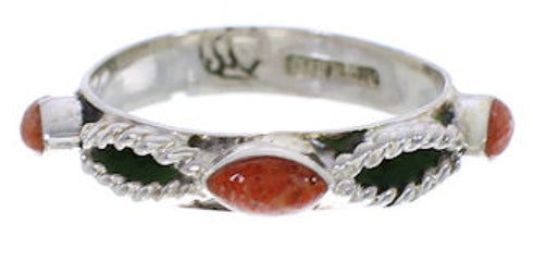 Silver And Apple Coral Stackable Jewelry Ring Size 5 UX34803