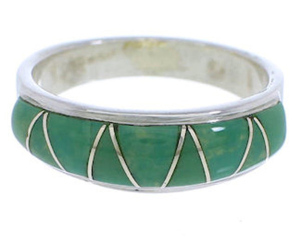 Southwestern Sterling Silver Turquoise Inlay Ring Size 4-3/4 UX36850