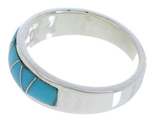 Southwest Sterling Silver Turquoise Inlay Ring Size 7-1/4 UX37082