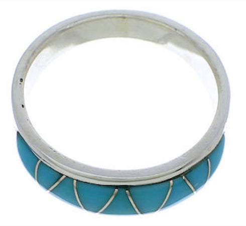 Southwestern Sterling Silver Turquoise Inlay Ring Size 5-3/4 UX37075
