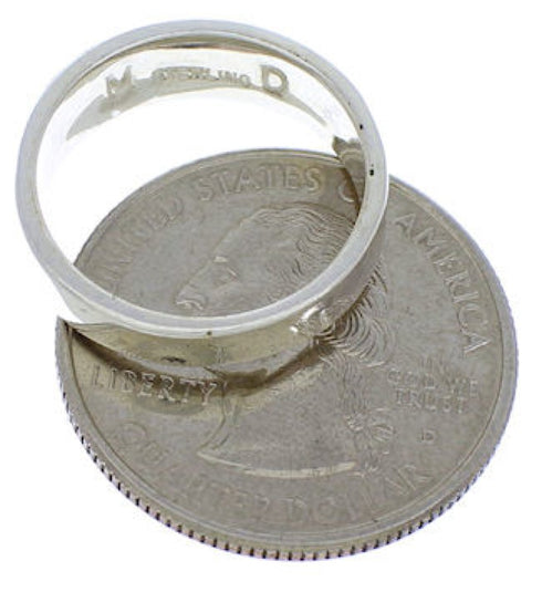 Southwest Sterling Silver Turquoise Inlay Ring Size 7-1/4 UX37082