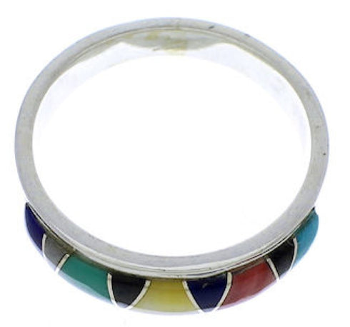 Authentic Sterling Silver Multicolor Inlay Ring Size 6-1/4 UX37157