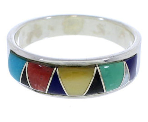 Southwestern Sterling Silver Multicolor Inlay Ring Size 4-3/4 UX37222