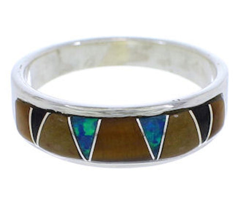 Southwest Sterling Silver Multicolor Inlay Ring Size 5-1/4 UX37291
