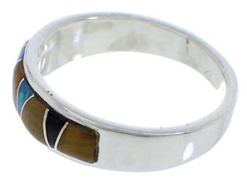 Southwest Sterling Silver Multicolor Inlay Ring Size 5-1/4 UX37291