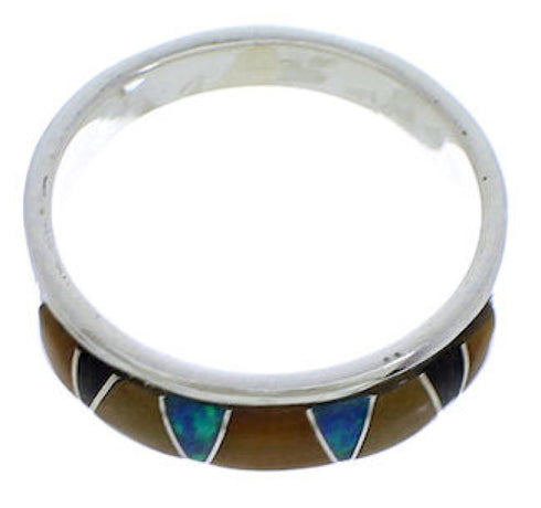 Sterling Silver Multicolor Inlay Jewelry Ring Size 7-3/4 UX37362