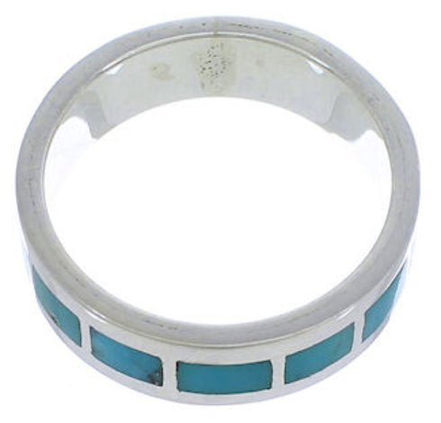 Southwest Sterling Silver Turquoise Inlay Ring Size 7-3/4 UX37637