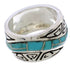 Southwest Turquoise Inlay Water Wave Silver Ring Size 6-3/4 EX40792