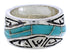 Southwest Turquoise Inlay Water Wave Silver Ring Size 6-3/4 EX40792