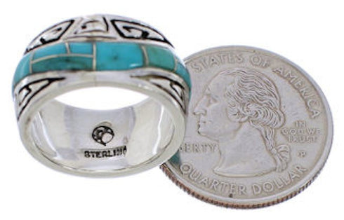 Southwest Turquoise Inlay Water Wave Silver Ring Size 6-3/4 EX40792
