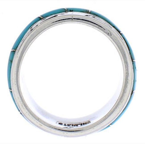 Silver And Turquoise Inlay Water Wave Ring Size 5-1/4 EX40809